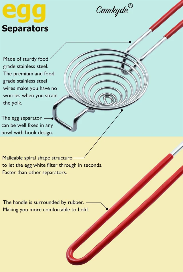 Alt view image 3 of 6 - Egg Separator Food Grade Stainless Steel Egg Yolk White Separation Tool (Red)