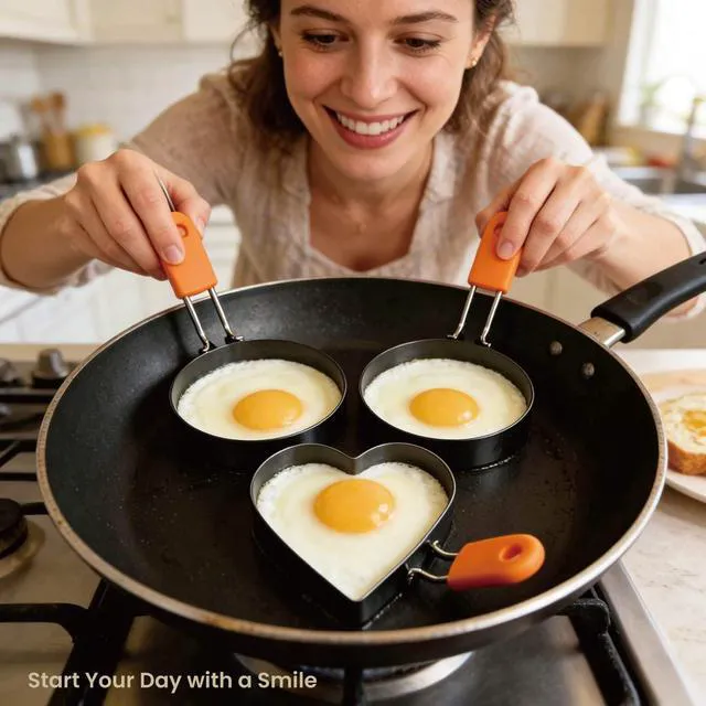 Alt view image 2 of 6 - 3Pack Stainless Steel Egg Rings for Frying Eggs | 3.5inch nonstick rings, 2 round & 1 heartshaped. Ideal for fried eggs, breakfast sandwiches & homebaking