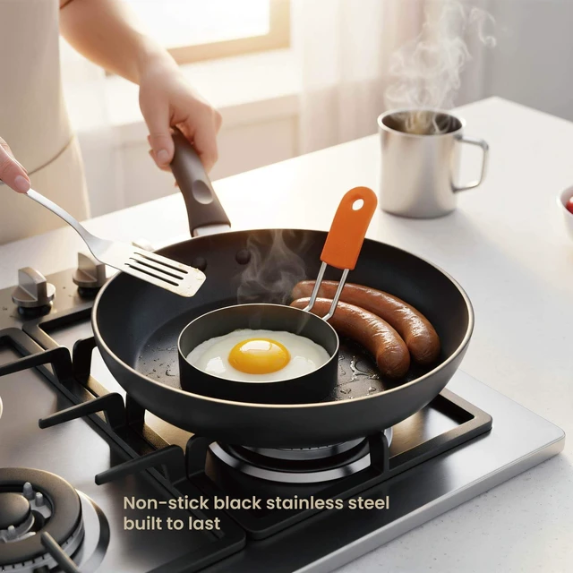 Alt view image 3 of 6 - 3Pack Stainless Steel Egg Rings for Frying Eggs | 3.5inch nonstick rings, 2 round & 1 heartshaped. Ideal for fried eggs, breakfast sandwiches & homebaking