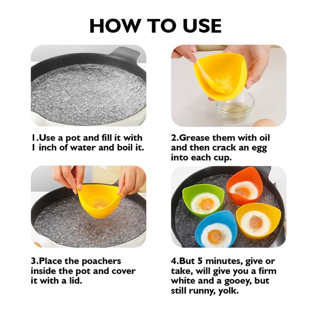 Alt view image 3 of 7 - 4pcs Silicone Egg Poacher Cups with BONUS Oil Brush, Nonstick Egg Poaching Cups for Air Fryer, Baking oven or Stovetop Egg Cooking, BPA Free.