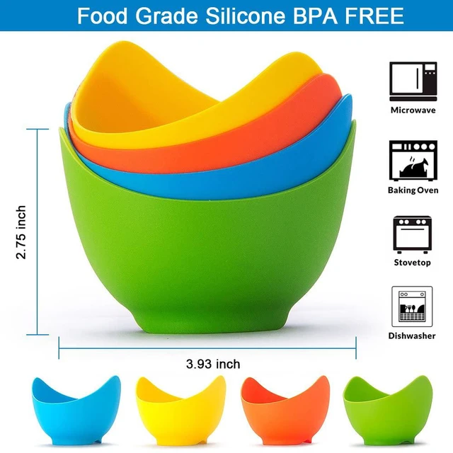 Alt view image 2 of 6 - 4 Pack Silicone Egg Poacher Cups with Oil Brush, Gift Box | Nonstick Egg Poaching Cups, BPA Free, Ring Standers, Dishwasher Safe, for Stovetop, Microwave, Air Fryer, Baking oven