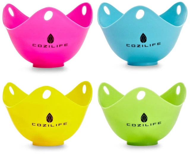 Main image of Egg Poacher COZILIFE Silicone Egg Poaching Cups with Ring Standers, For Microwave or Stovetop Egg Cooking, Kraft Box Packing, BPA Free, Pack of 4