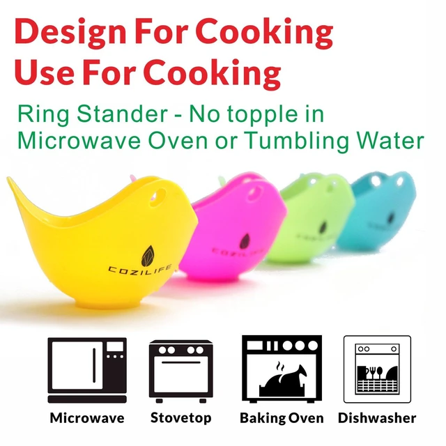 Alt view image 3 of 7 - Egg Poacher COZILIFE Silicone Egg Poaching Cups with Ring Standers, For Microwave or Stovetop Egg Cooking, Kraft Box Packing, BPA Free, Pack of 4