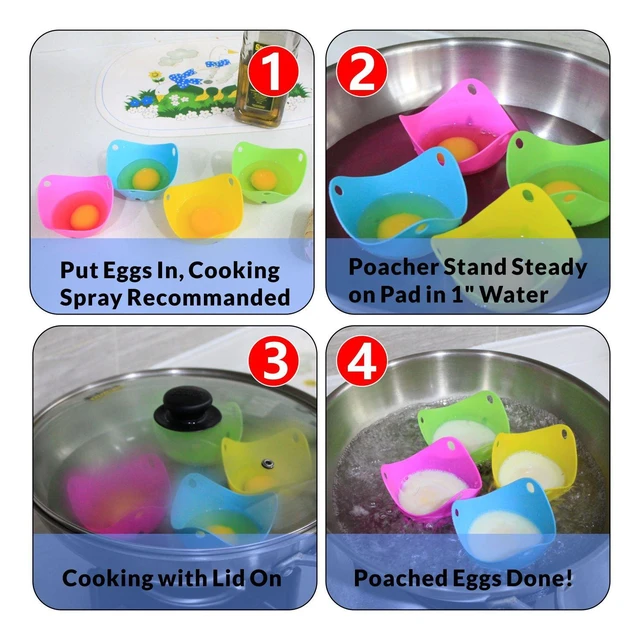 Alt view image 4 of 7 - Egg Poacher COZILIFE Silicone Egg Poaching Cups with Ring Standers, For Microwave or Stovetop Egg Cooking, Kraft Box Packing, BPA Free, Pack of 4