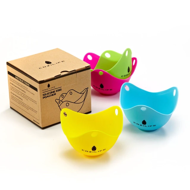 Alt view image 7 of 7 - Egg Poacher COZILIFE Silicone Egg Poaching Cups with Ring Standers, For Microwave or Stovetop Egg Cooking, Kraft Box Packing, BPA Free, Pack of 4