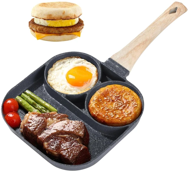Main image of 3 in 1 Egg Frying Pan, Nonstick Omelette Pan, Breakfast Skillet, Wood Grain Handle, Compatible with Induction Gas Stoves, Ideal for Breakfast