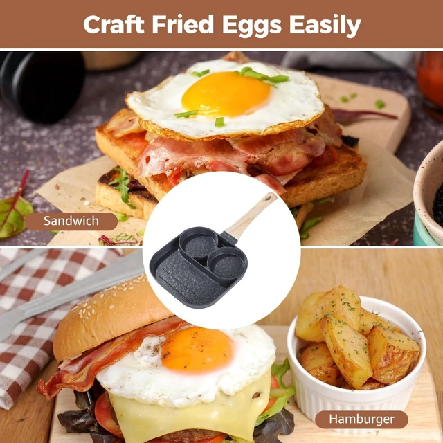 Alt view image 3 of 5 - 3 in 1 Egg Frying Pan, Nonstick Omelette Pan, Breakfast Skillet, Wood Grain Handle, Compatible with Induction Gas Stoves, Ideal for Breakfast