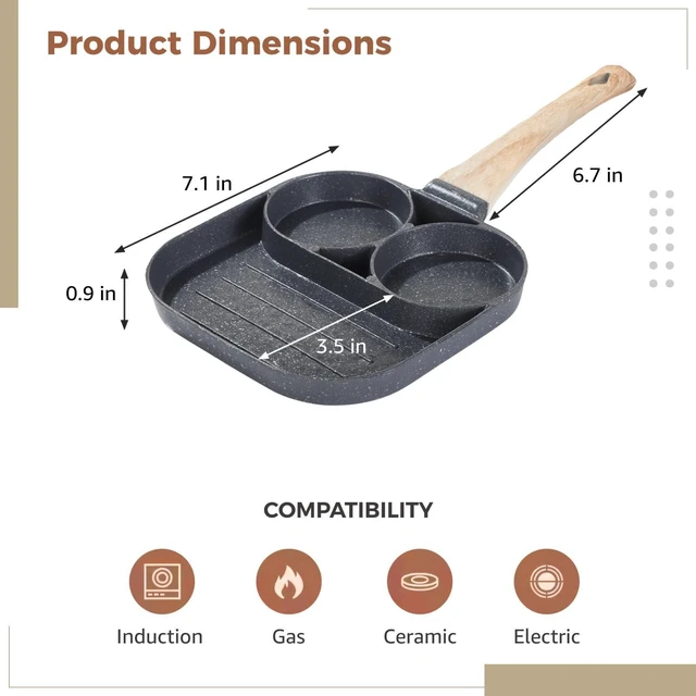 Alt view image 4 of 5 - 3 in 1 Egg Frying Pan, Nonstick Omelette Pan, Breakfast Skillet, Wood Grain Handle, Compatible with Induction Gas Stoves, Ideal for Breakfast