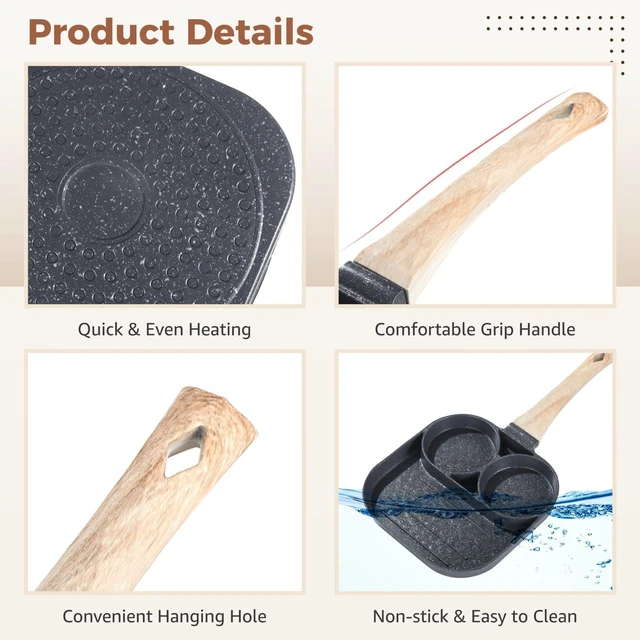 Alt view image 5 of 5 - 3 in 1 Egg Frying Pan, Nonstick Omelette Pan, Breakfast Skillet, Wood Grain Handle, Compatible with Induction Gas Stoves, Ideal for Breakfast