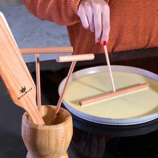 Alt view image 2 of 6 - Crepe Spreader Set with Turner, 4-Piece Wooden Batter Tools (3.5, 5, 7, 12 Inch), T-Shaped Design for Pancakes and Griddle Cooking