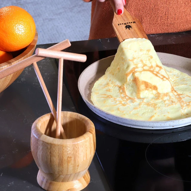 Alt view image 3 of 6 - Crepe Spreader Set with Turner, 4-Piece Wooden Batter Tools (3.5, 5, 7, 12 Inch), T-Shaped Design for Pancakes and Griddle Cooking