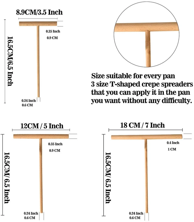 Alt view image 4 of 7 - Crepe Spreader and Spatula Kit, Natural Wood Material Crepes Sticks | T-Shaped Batter Spreaders(3.5, 5, 7 Inch) & Spatula Turner(13.4 Inch), Pancake Tool, Fit Any Crepe Pan Maker, Pack of 4