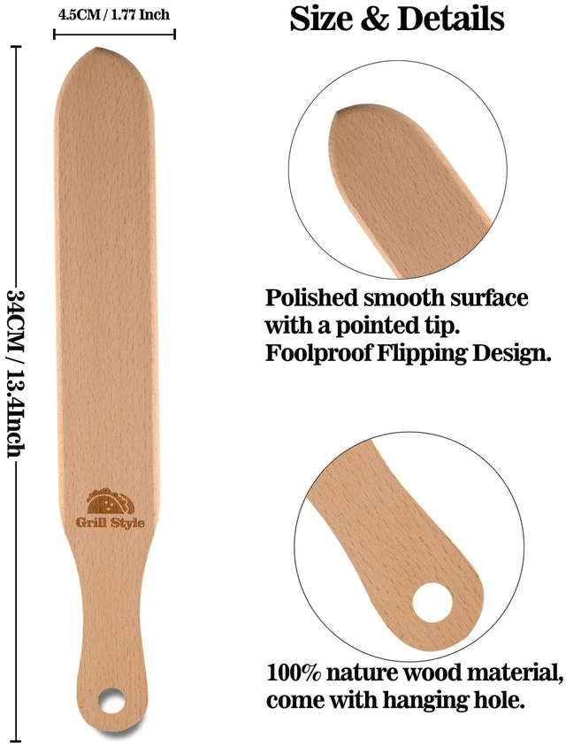 Alt view image 5 of 7 - Crepe Spreader and Spatula Kit, Natural Wood Material Crepes Sticks | T-Shaped Batter Spreaders(3.5, 5, 7 Inch) & Spatula Turner(13.4 Inch), Pancake Tool, Fit Any Crepe Pan Maker, Pack of 4