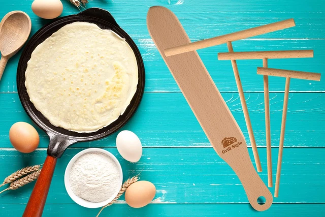 Alt view image 7 of 7 - Crepe Spreader and Spatula Kit, Natural Wood Material Crepes Sticks | T-Shaped Batter Spreaders(3.5, 5, 7 Inch) & Spatula Turner(13.4 Inch), Pancake Tool, Fit Any Crepe Pan Maker, Pack of 4