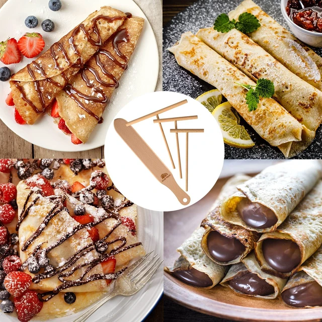 Alt view image 6 of 7 - Crepe Spreader and Spatula Kit, Natural Wood Material Crepes Sticks | T-Shaped Batter Spreaders(3.5, 5, 7 Inch) & Spatula Turner(13.4 Inch), Pancake Tool, Fit Any Crepe Pan Maker, Pack of 4