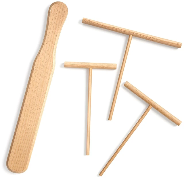 Main image of Crepe Wooden Spreader Spatula Set, 4-Piece Crepe Spreader and Crepes batter Spreaders with 3 T-Shaped Spreaders and Turner for Pancake Roti Batter