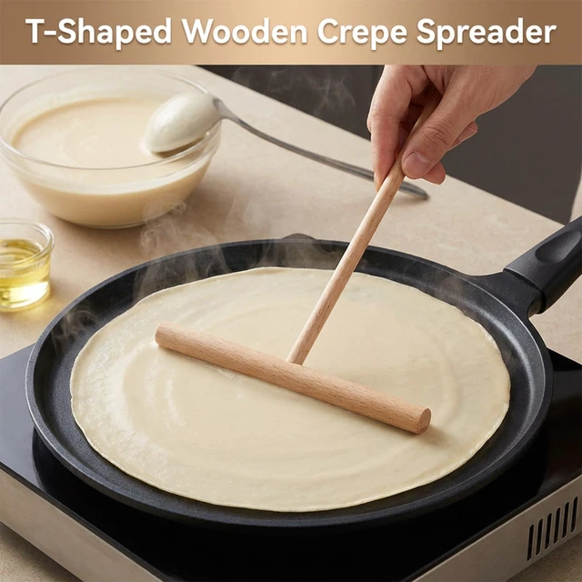 Alt view image 3 of 7 - Crepe Wooden Spreader Spatula Set, 4-Piece Crepe Spreader and Crepes batter Spreaders with 3 T-Shaped Spreaders and Turner for Pancake Roti Batter