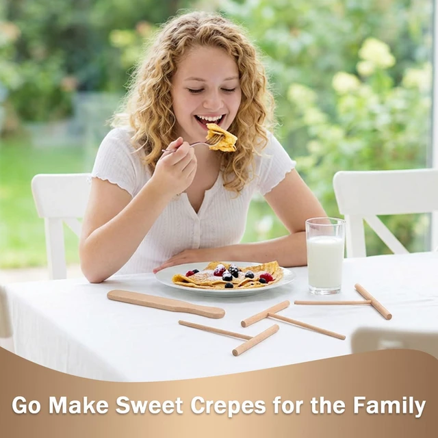 Alt view image 6 of 7 - Crepe Wooden Spreader Spatula Set, 4-Piece Crepe Spreader and Crepes batter Spreaders with 3 T-Shaped Spreaders and Turner for Pancake Roti Batter