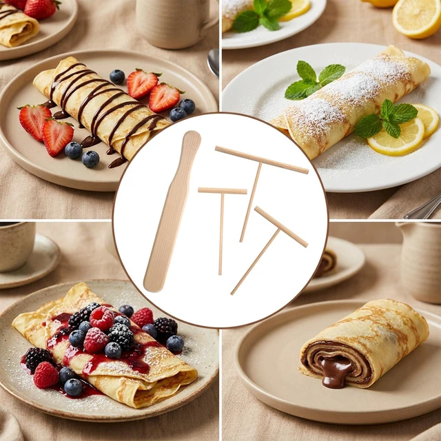 Alt view image 7 of 7 - Crepe Wooden Spreader Spatula Set, 4-Piece Crepe Spreader and Crepes batter Spreaders with 3 T-Shaped Spreaders and Turner for Pancake Roti Batter