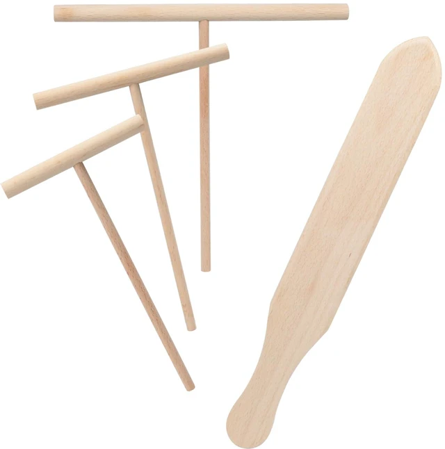 Main image of Crepe Spreader and Spatula Set 4-Pack Natural Wood Pancake Tools with 3 T-Shaped Spreaders (3.5", 5", 7") & 13.4" Turner Fits Any Crepe Pan or Maker