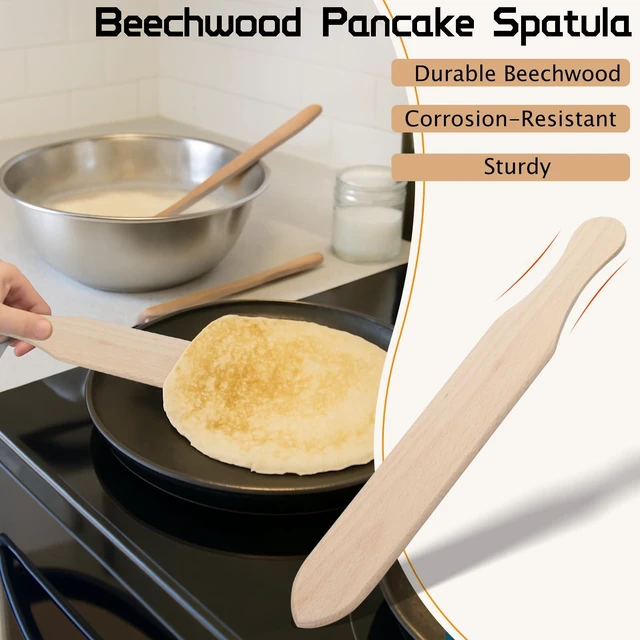 Alt view image 2 of 6 - Crepe Spreader and Spatula Set 4-Pack Natural Wood Pancake Tools with 3 T-Shaped Spreaders (3.5", 5", 7") & 13.4" Turner Fits Any Crepe Pan or Maker