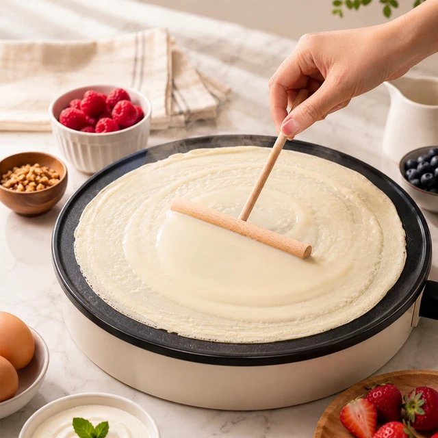 Alt view image 2 of 7 - Crepe Spreader and Spatula Kit 1 Pcs 12.6'' Flat Spatula Turner 2 Pcs 4.7'' Wooden T-Shaped Batter Spreaders Crepes Sticks Pancake Tool for Crepe Pan Maker