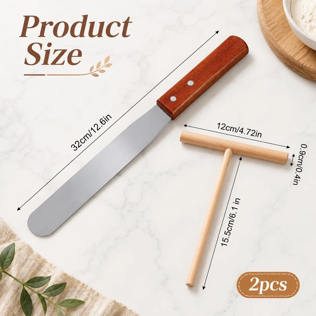 Alt view image 4 of 7 - Crepe Spreader and Spatula Kit 1 Pcs 12.6'' Flat Spatula Turner 2 Pcs 4.7'' Wooden T-Shaped Batter Spreaders Crepes Sticks Pancake Tool for Crepe Pan Maker