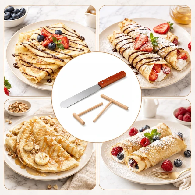 Alt view image 6 of 7 - Crepe Spreader and Spatula Kit 1 Pcs 12.6'' Flat Spatula Turner 2 Pcs 4.7'' Wooden T-Shaped Batter Spreaders Crepes Sticks Pancake Tool for Crepe Pan Maker