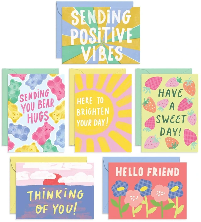 Main image of S&O Fun Thinking of You Cards with Envelopes - Colorful Notes Pack of 24 Box - Blank Inside Encouragement Cards with Covers- Bulk Boxed Greeting sheets in various Designs-4x5.5"