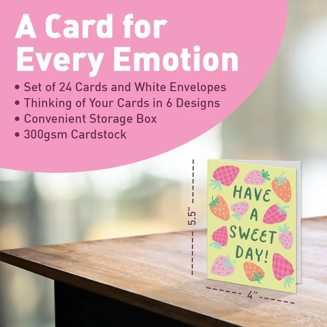 Alt view image 3 of 7 - S&O Fun Thinking of You Cards with Envelopes - Colorful Notes Pack of 24 Box - Blank Inside Encouragement Cards with Covers- Bulk Boxed Greeting sheets in various Designs-4x5.5"