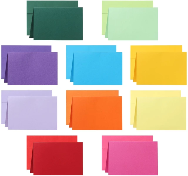 Main image of 20 Packs 10 Assorted Colors Blank Note Cards and Envelopes 4 x 6 | Heavyweight Folded Cardstock and A4 Envelopes Self Seal for Birthday, Invitations, Wedding, DIY Greeting Cards, Party