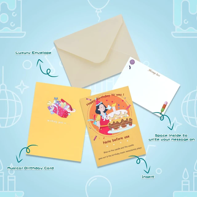 Alt view image 4 of 6 - 3D Musical Birthday Popup Card, Blowable/Blow Out LED Light Candle and Play Happy Birthday Music for Kids Men and Women