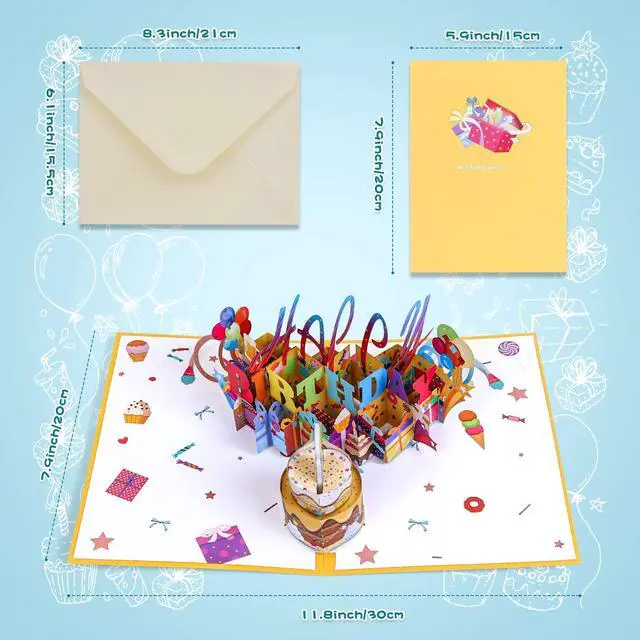Alt view image 5 of 6 - 3D Musical Birthday Popup Card, Blowable/Blow Out LED Light Candle and Play Happy Birthday Music for Kids Men and Women