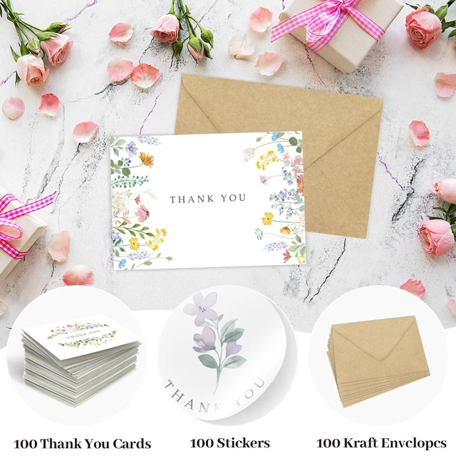 Alt view image 4 of 7 - 24 Pack Floral Thank You Cards with Envelopes, Watercolor Wildflower Thank You Notes with Kraft Envelopes Sticker for Birthday Wedding Baby Shower Bridal Shower Teachers Graduation, 4 x 6 Inch