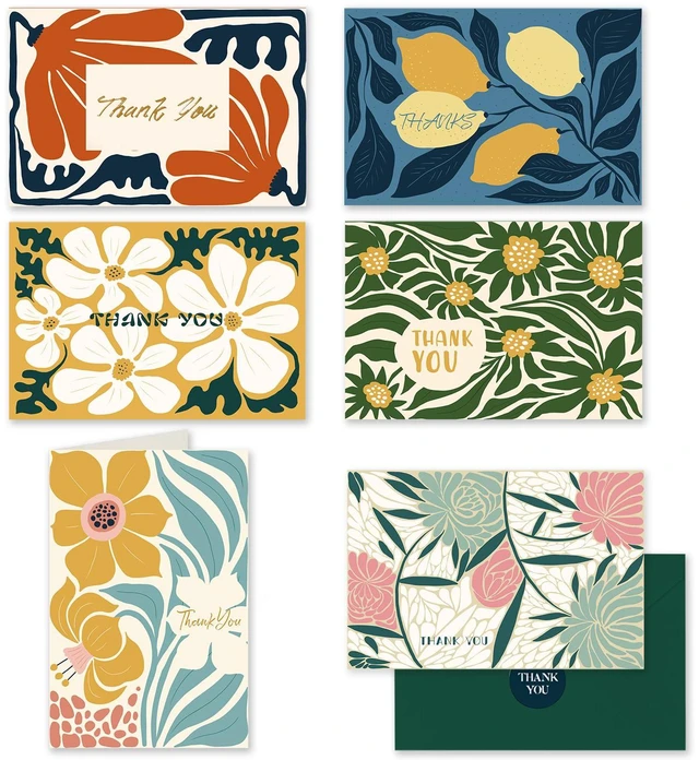 Main image of Color Contrast Flower Thank You Cards Greeting Gift Cards for Handwritten Messages 4x6 Inch 6 Design Birthday Thank You Notes (24pcs +24pcs Envelopes)