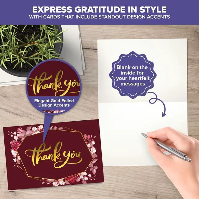 Alt view image 4 of 6 - 24 Pack Gold Foil 6x4in Floral Thank You Cards with Envelopes | Stickers, 24 Elegant Gold-Foiled Designs for Teachers & Friends, Blank Inside - Teacher Appreciation, Wedding, Gifting
