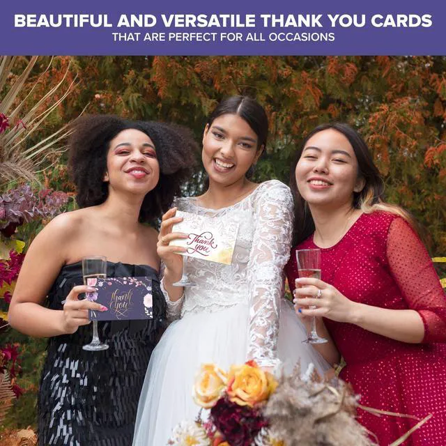 Alt view image 6 of 6 - 24 Pack Gold Foil 6x4in Floral Thank You Cards with Envelopes | Stickers, 24 Elegant Gold-Foiled Designs for Teachers & Friends, Blank Inside - Teacher Appreciation, Wedding, Gifting