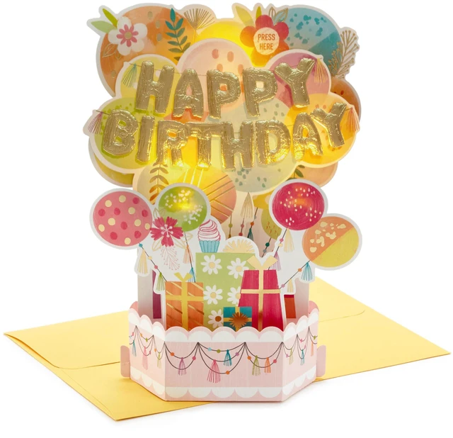 Main image of Paper Wonder Pop Up Birthday Card with Music (Mylar Balloons) | Pop Up with Foil Accents, Coordinating Envelope, Premium Paper Stock, 6.25 X 9 in