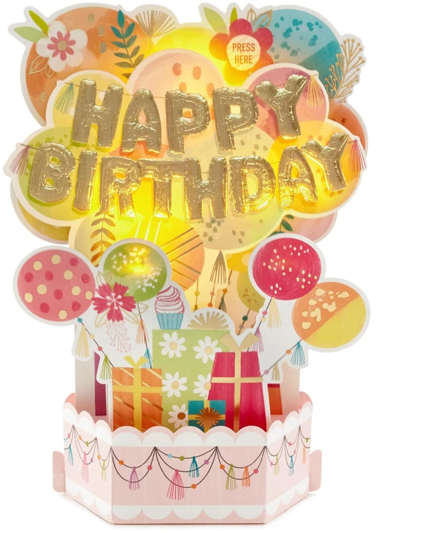 Alt view image 2 of 7 - Paper Wonder Pop Up Birthday Card with Music (Mylar Balloons) | Pop Up with Foil Accents, Coordinating Envelope, Premium Paper Stock, 6.25 X 9 in