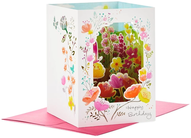 Main image of Pop Up Birthday Card for Her (Beautiful Butterflies and Flowers) | Paper Wonder, Intricate Butterfly and Floral Artwork, Pop-up Diorama, Coordinating Envelope, High Quality Paper, 6.6 X 9.4 in
