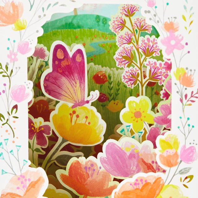 Alt view image 5 of 7 - Pop Up Birthday Card for Her (Beautiful Butterflies and Flowers) | Paper Wonder, Intricate Butterfly and Floral Artwork, Pop-up Diorama, Coordinating Envelope, High Quality Paper, 6.6 X 9.4 in