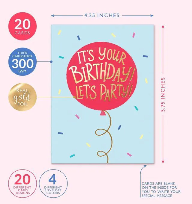 Alt view image 2 of 7 - Happy Birthday Cards with Envelopes & Assortment Box. Variety Set of 20 Assorted Birthday Cards with Envelopes, Perfect Bulk Pack for Celebrations, Special Occasions, Friends