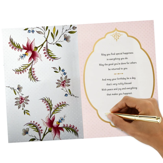 Alt view image 5 of 7 - Golden Thread Birthday Card (A Birthday Wish) | Floral Print with 3D Plaque and Shimmery Accents, Coordinating Envelope, High Quality Paper Stock, Card Measures 5.8 X 8.3 in