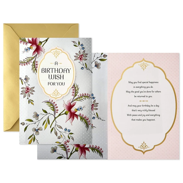 Alt view image 7 of 7 - Golden Thread Birthday Card (A Birthday Wish) | Floral Print with 3D Plaque and Shimmery Accents, Coordinating Envelope, High Quality Paper Stock, Card Measures 5.8 X 8.3 in