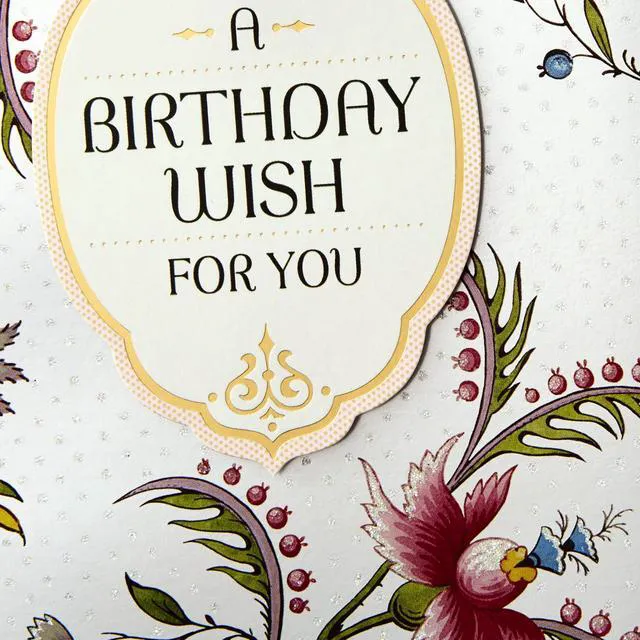 Alt view image 4 of 7 - Golden Thread Birthday Card (A Birthday Wish) | Floral Print with 3D Plaque and Shimmery Accents, Coordinating Envelope, High Quality Paper Stock, Card Measures 5.8 X 8.3 in