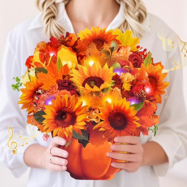 Alt view image 5 of 5 - Thanksgiving Cards, Pop Up Fall Sunflower Bouquet with Music and Light, Thanksgving Gifts Sunflower Gifts for Mom, Women, Wife, Sister