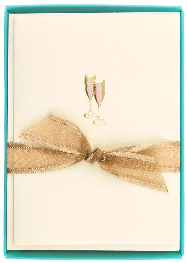 Main image of Pink Champagne La Petite Presse Boxed Notecards - 10 Embellished Gold Foil Champagne Blank Cards with Matching Envelopes, 3.25" x 4.75"