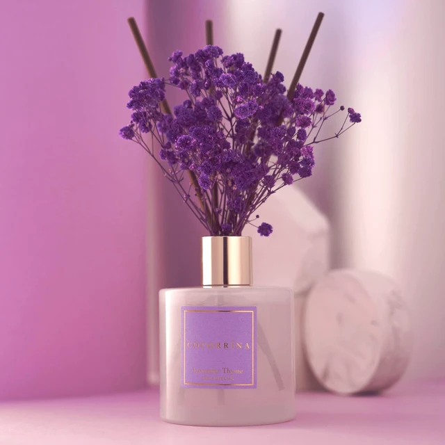 Alt view image 2 of 5 - Premium Reed Diffuser Set with Preserved Baby's Breath & Cotton Stick Lavender Thyme | 6.76 Fl.oz Scent Diffuser for Bedroom Bathroom Home Décor