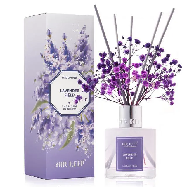 Main image of Reed Diffuser Set,3.38 fl oz (100 ml) - Lavender Field Oil Diffusers with 8 Reed Sticks, Home Fragrance Reed Diffuser for Bathroom Shelf Decor
