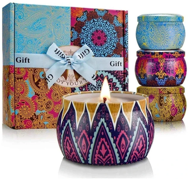 Main image of Scented Candles Gift Set for Women, 4 Pack Soy Wax Candles for Home Scented | Aromatherapy Candle Set with Classic Bohemian Tins, Stress Relief Meditation Candle, Birthday Gifts for Mom